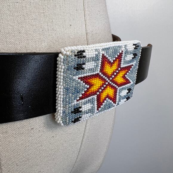 Chacon Brown Leather Belt Native American Beaded Belt 31 main image 8